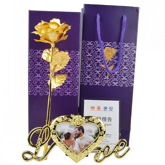 Gouden roos met Love fotolijstje